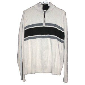 Eddie Bauer Mens Size X-Large Sweater Ivory & Blue Long Sleeve 1/4 Zip Pullover